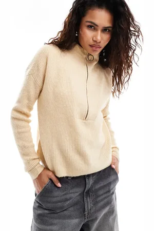 Noisy May Half zip sweater in cream