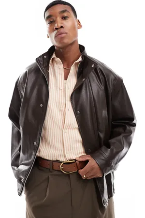 ASOS Faux leather oversized bomber jacket with funnel neck in