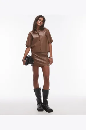 Topshop Faux leather mini skirt in chocolate - part of a set