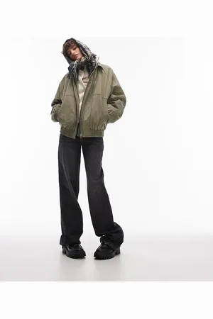 Topshop Acid washed bomber jacket in khaki