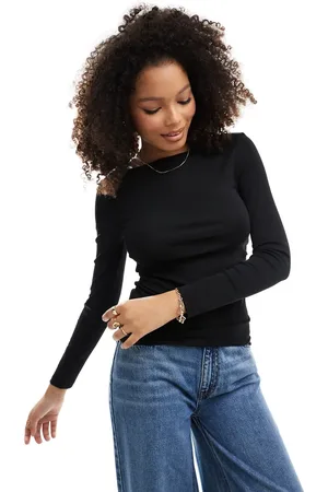 Stradivarius Ruched slash neck top in