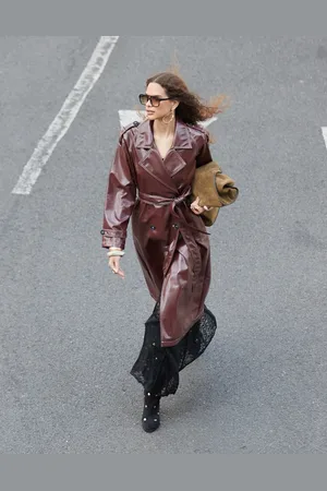 ASOS Clean top collar leather look trench in burgundy