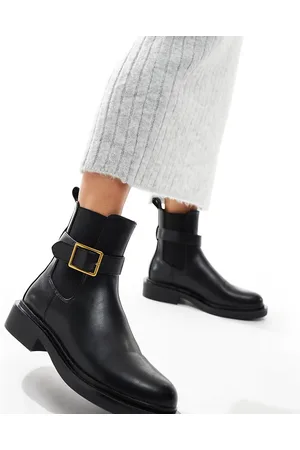 ASOS Wide Fit Aurora flat boots with buckle strap in