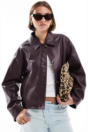 ASOS Leather look button through jacket in burgundy
