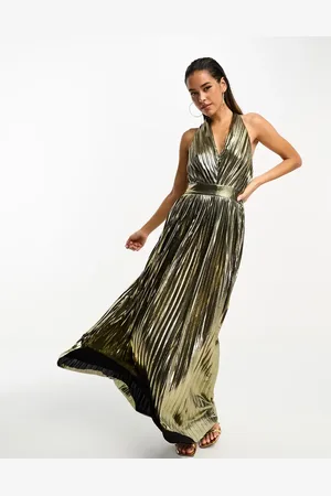 TFNC Halterneck pleated maxi dress in