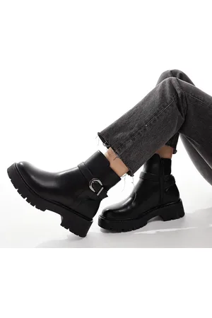 London Rebel London Rebel Billie wide fit chunky ankle boots with buckle in