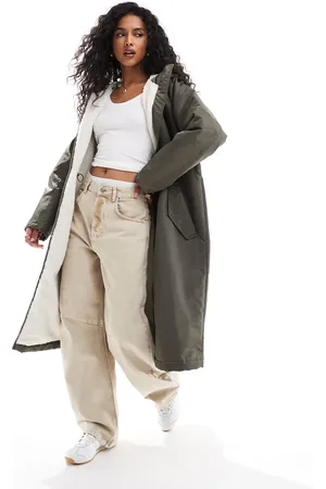 ASOS Teddy lined longline raincoat in khaki
