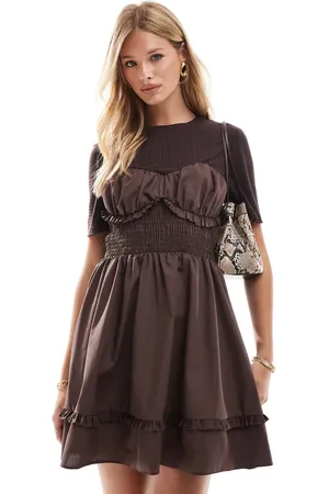 ASOS 2-in-1 shirred waist frill detail mini dress in