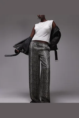 Topshop Satin wide leg pants with tie waist in snake
