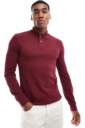 Ralph Lauren Icon logo slim fit long sleeve pique polo in burgundy heather