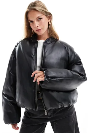 ASOS Leather look padded bomber jacket with bubble hem in