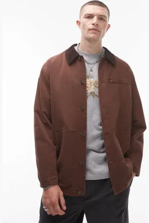 Topman Wadded worker jacket in brown with contrast collar