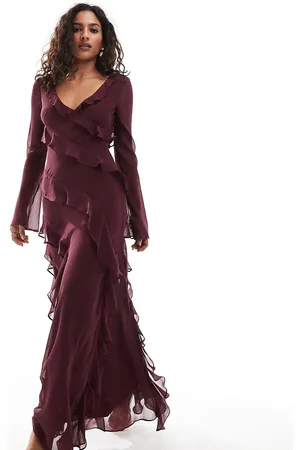 EVER NEW Long sleeve midaxi dress in oxblood