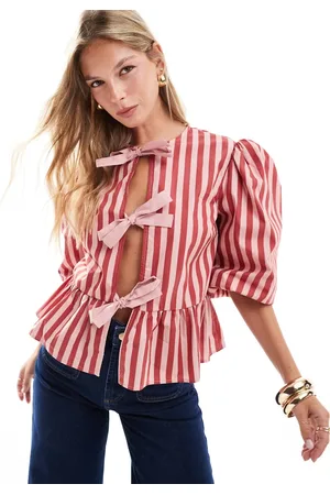 ASOS Poplin contrast tie front blouse in pink stripe