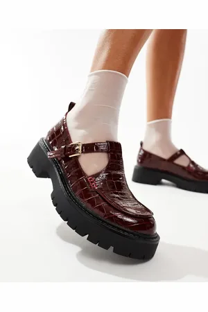 London Rebel Tilly chunky mary janes in burgundy croc