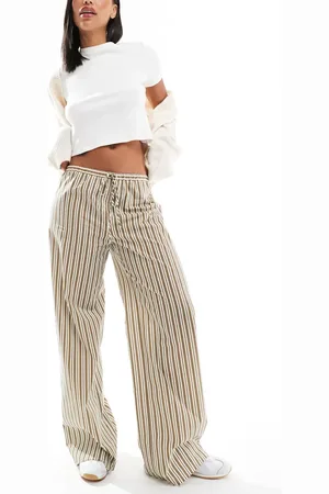 ASOS Poplin wide leg pants in olive stripe