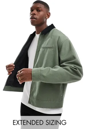 ASOS Oversized harrington jacket with cord collar in khaki