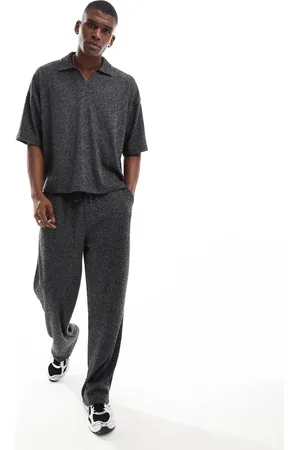 ASOS Heavyweight premium baggy pants with brushed rib in charcoal - part of a set
