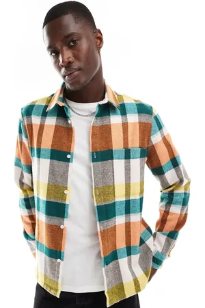 ASOS Brushed flannel shirt in rainbow plaid