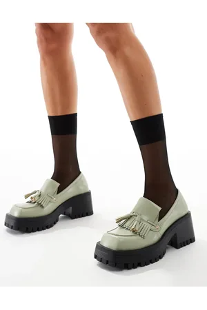 Raid Tulip heeled tassel loafers in sage