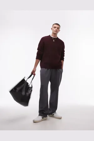 Topman Relaxed fit boucle sweater in burgundy