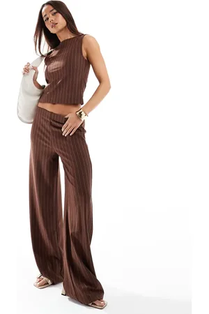 ASOS Wide leg pants in brown pinstripe - part of a set