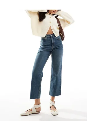 ASOS Cropped comfort stretch straight leg jeans in dark vintage wash