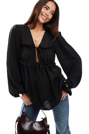 ASOS Ruched front tie detail blouse in