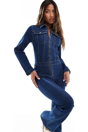 ASOS Long sleeve stretch 70s jumpsuit in dark