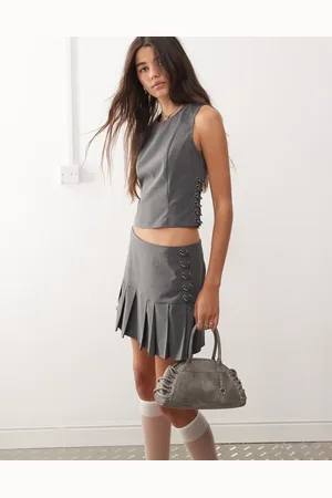 COLLUSION Pleated mini skirt with piercing detail in pinstripe - part of a set