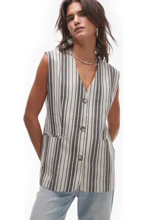 Topshop Oversized linen stripe vest in multi