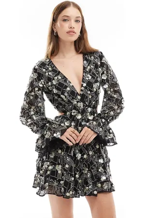ASOS Embellished wrap front mini dress with floral detail in