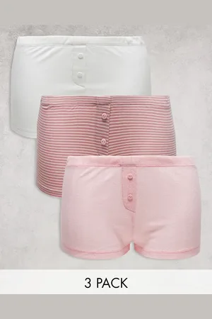 ASOS 3-pack boxers in pink stripe, pink pointelle & white with contrast stitching