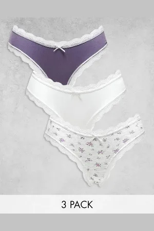ASOS 3-pack Brazilian briefs in white, mauve & ditsy print with lace trim