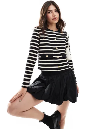 MANGO Striped knit cardigan with gold buttons in
