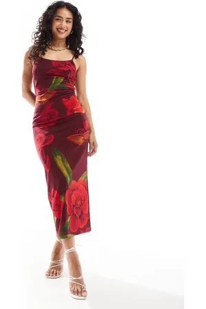 EVER NEW Mesh slip midaxi dress in deep floral