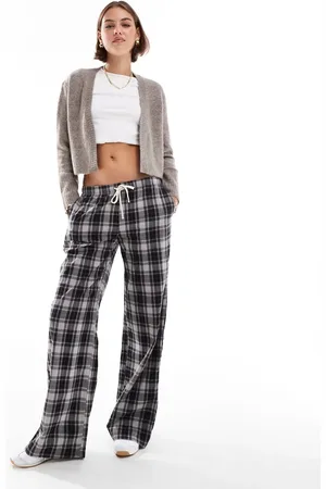 Stradivarius Elasticated waist pants in gray check