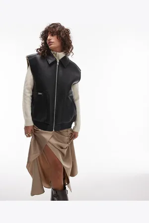 Topshop Faux leather shearling vest in
