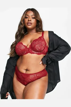 ASOS ASOS DESIGN Curve Sienna lace underwire plunge bra in burgundy