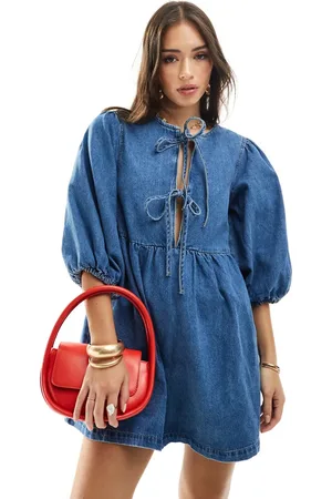 ASOS Denim puff sleeve mini dress in light