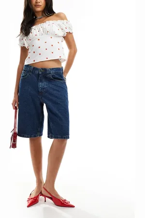 Motel Low rise denim jorts in stone
