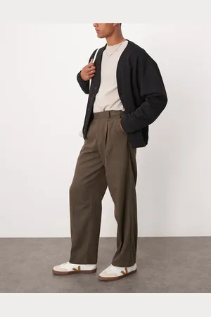 ASOS Smart wide leg pleated wool mix pants in herringbone