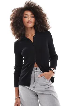 Miss Selfridge Ribbed knit fitted cardigan in black
