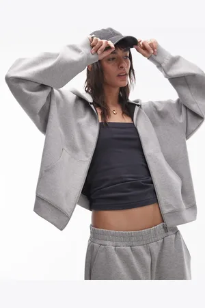 Topshop Scuba zip up hoodie in heather gray - part of a set