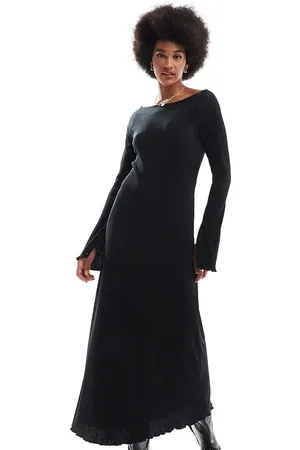 JDY Bell sleeve plisse maxi dress in