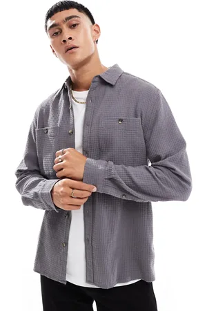 ASOS Overshirt in waffle in charcoal