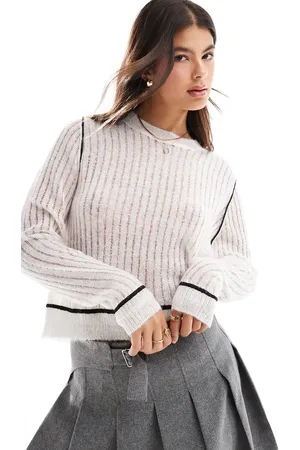 Miss Selfridge Sheer knitted sweater with contrast detail in cream
