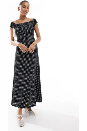 ONLY Off the shoulder polka dot maxi dress in