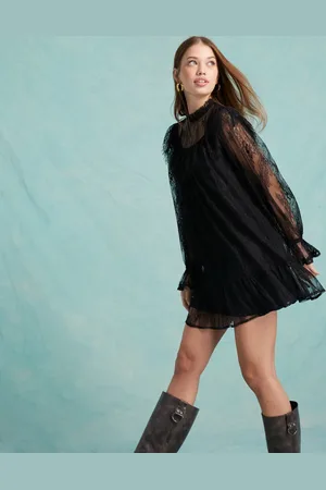 Miss Selfridge Lace ruffle smock dress in