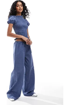 ASOS Wide leg pants in blue plaid